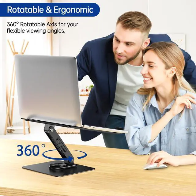 Alt view image 2 of 7 - LS12 Laptop Stand with 360° Rotating Base, Ergonomic Adjustable Notebook Holder, Computer Riser Stand Compatible with Air, Pro, Dell, HP, Lenovo More 10-14" Laptops (Black)