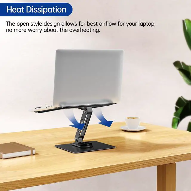 Alt view image 3 of 7 - LS12 Laptop Stand with 360° Rotating Base, Ergonomic Adjustable Notebook Holder, Computer Riser Stand Compatible with Air, Pro, Dell, HP, Lenovo More 10-14" Laptops (Black)