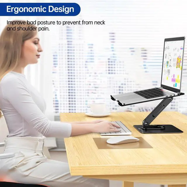 Alt view image 4 of 7 - LS12 Laptop Stand with 360° Rotating Base, Ergonomic Adjustable Notebook Holder, Computer Riser Stand Compatible with Air, Pro, Dell, HP, Lenovo More 10-14" Laptops (Black)