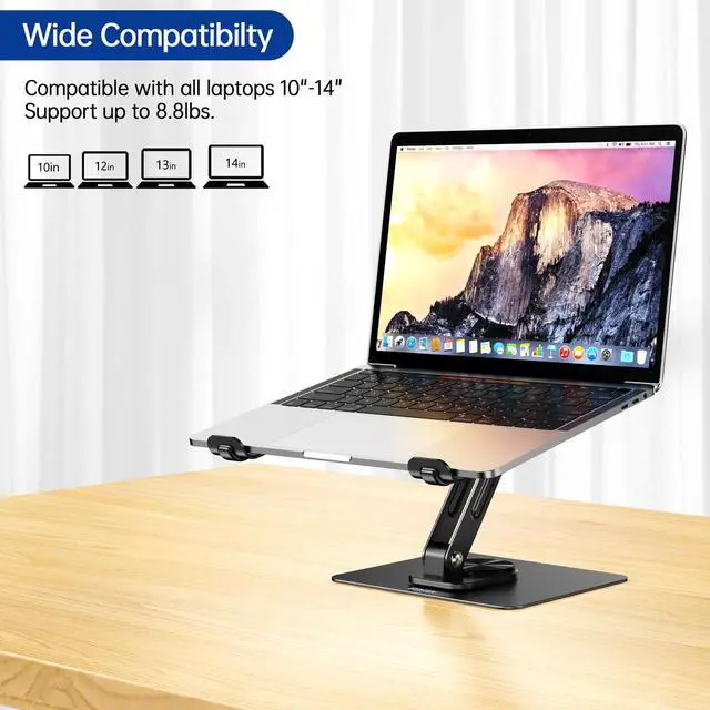 Alt view image 7 of 7 - LS12 Laptop Stand with 360° Rotating Base, Ergonomic Adjustable Notebook Holder, Computer Riser Stand Compatible with Air, Pro, Dell, HP, Lenovo More 10-14" Laptops (Black)