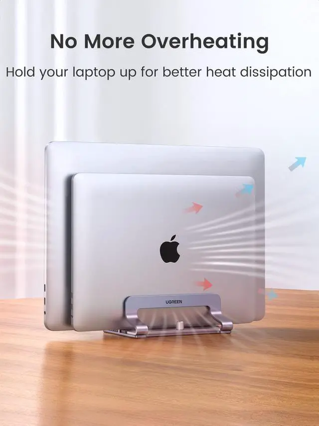 Alt view image 5 of 7 - 2-Slot Vertical Laptop Stand Holder Desk Compatible with MacBook Pro Air Laptop Stand Desktop Adjustable, Lenovo Ideapad, Surface Book, HP Notebook, Dell Chromebook Up to 17.3 Inch, Space Gray