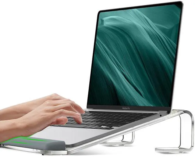 Main image of Clear Acrylic Laptop Stand for Desk, Laptop Riser with Wrist Rest