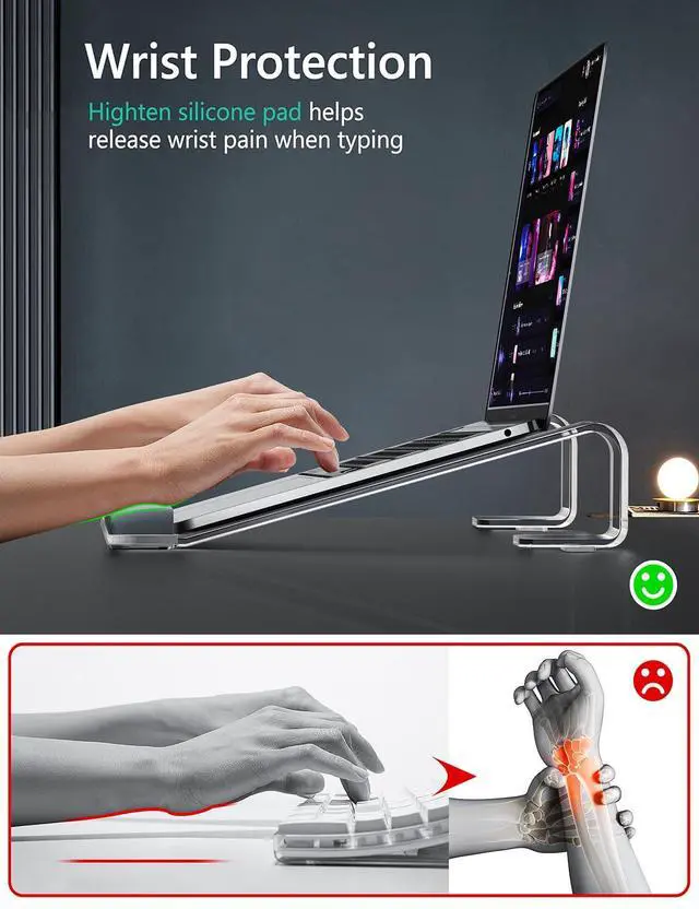 Alt view image 2 of 7 - Clear Acrylic Laptop Stand for Desk, Laptop Riser with Wrist Rest