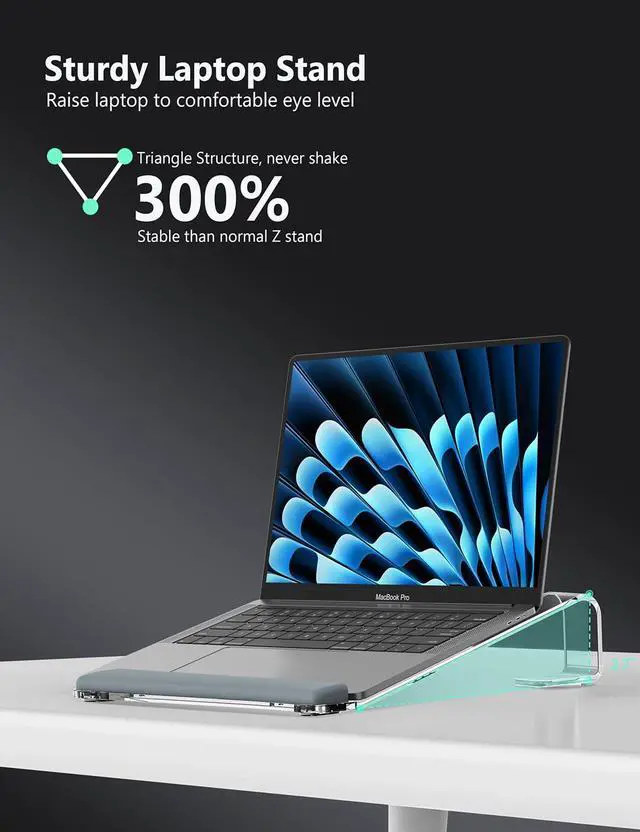 Alt view image 3 of 7 - Clear Acrylic Laptop Stand for Desk, Laptop Riser with Wrist Rest