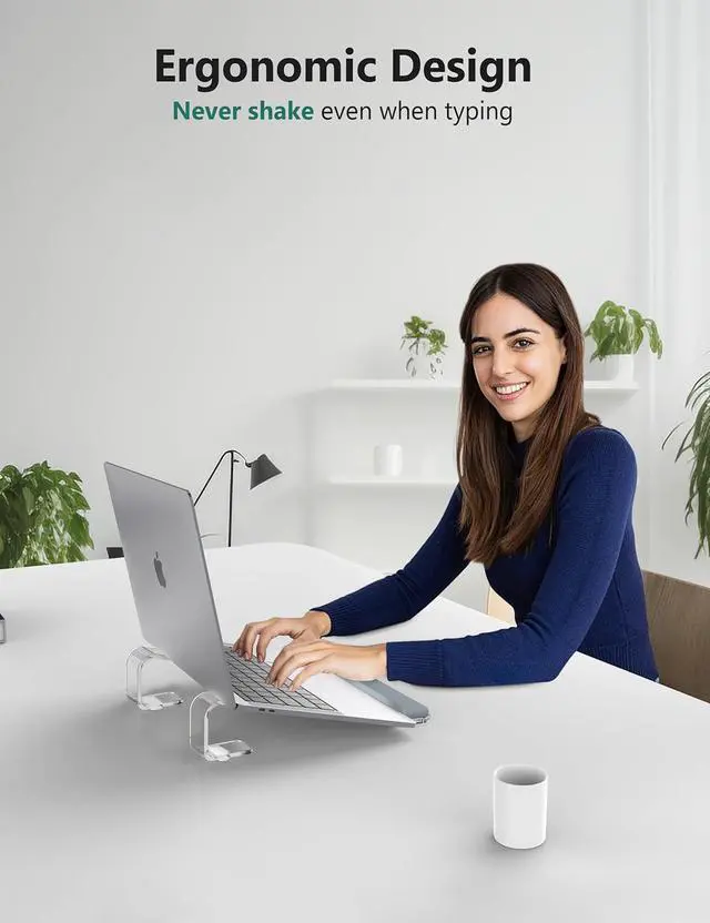 Alt view image 4 of 7 - Clear Acrylic Laptop Stand for Desk, Laptop Riser with Wrist Rest