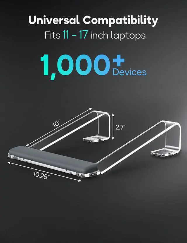 Alt view image 5 of 7 - Clear Acrylic Laptop Stand for Desk, Laptop Riser with Wrist Rest