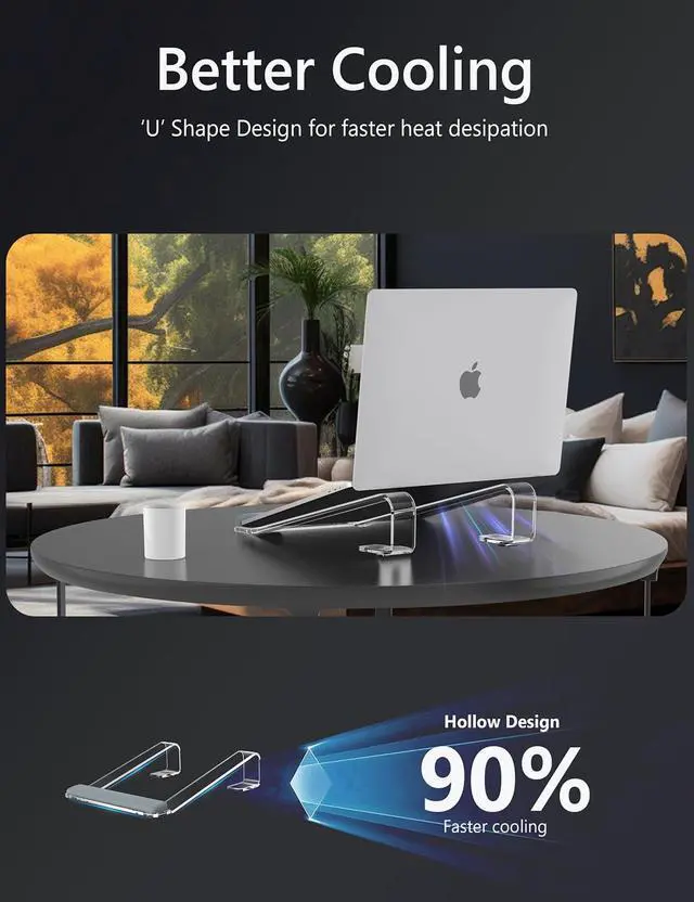 Alt view image 7 of 7 - Clear Acrylic Laptop Stand for Desk, Laptop Riser with Wrist Rest