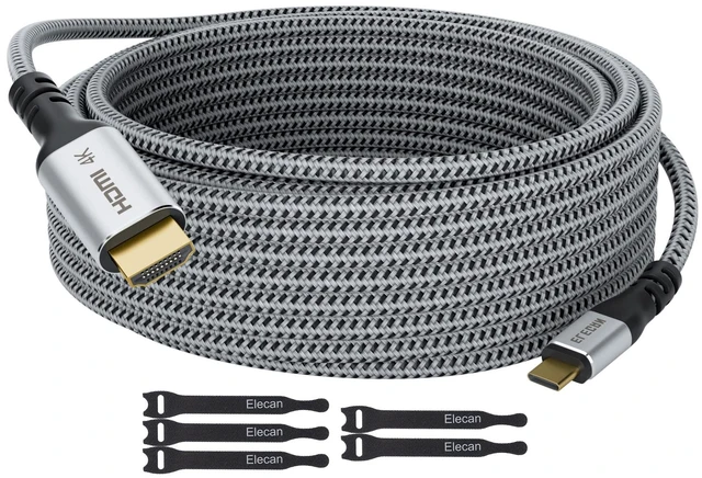 Main image of Elecan USB C to HDMI Cable 10 Ft, 4K@60Hz HDR, Gold-Plated Braided High-Speed USB 3.1 Type-C to HDMI 2.0 Cord Thunderbolt 3 Compatible for Galaxy MacBook Pro/Air iPad Pro Surface Dell HP with 5 Ties