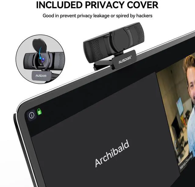 Alt view image 7 of 7 - AF640 1080P Webcam with Microphone, 90°FOV USB PC Camera Webcam with Privacy Cover, Plug and Play Computer Camera for Online Calling/Conferencing, Zoom/Skype/YouTube, Laptop/PC