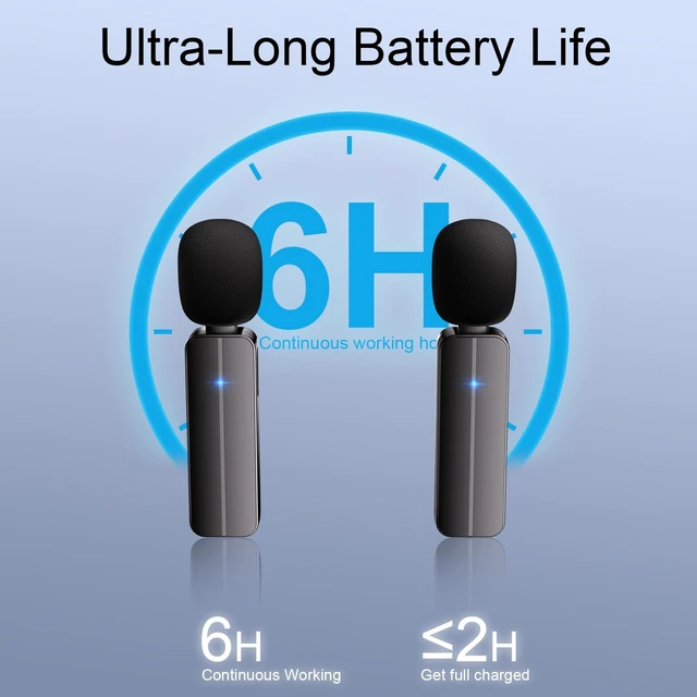 Alt view image 5 of 7 - 2-Pack Wireless Mini Lavalier Microphone for iPhone,Android Phone - 65ft Cordless Clip on Mics with Noise Reduction 6H Working Time for Video Recording