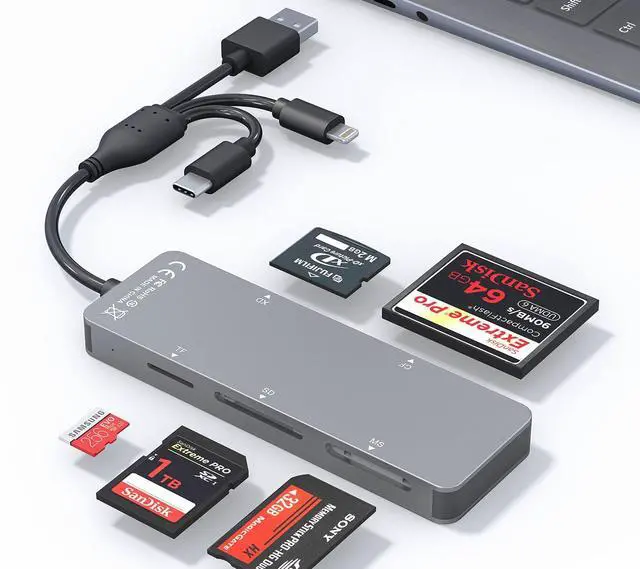 Main image of SD Card Reader Memory Stick pro Duo Adapter - 5 in 1 SD/TF/CF/MS/XD Card Reader for iPhone Supports Micro SD/SDHC/Compact Flash/XD Picture Cards, Lightning+USB A+USB C Memory Stick Pro Adapter