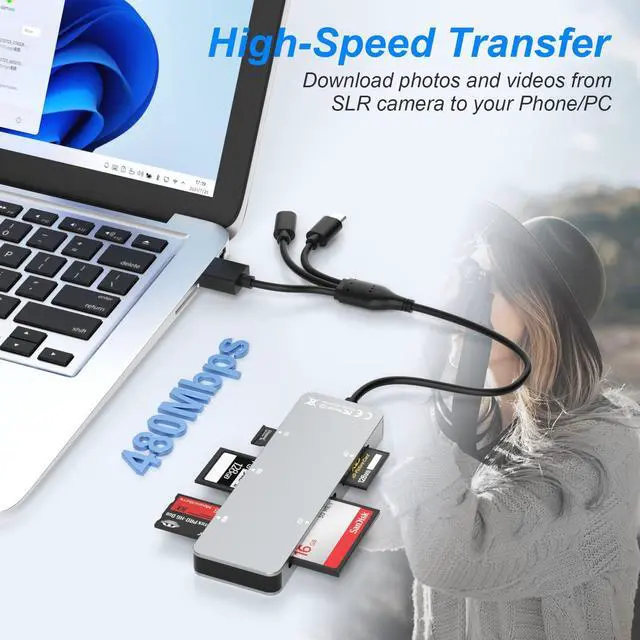 Alt view image 3 of 7 - SD Card Reader Memory Stick pro Duo Adapter - 5 in 1 SD/TF/CF/MS/XD Card Reader for iPhone Supports Micro SD/SDHC/Compact Flash/XD Picture Cards, Lightning+USB A+USB C Memory Stick Pro Adapter