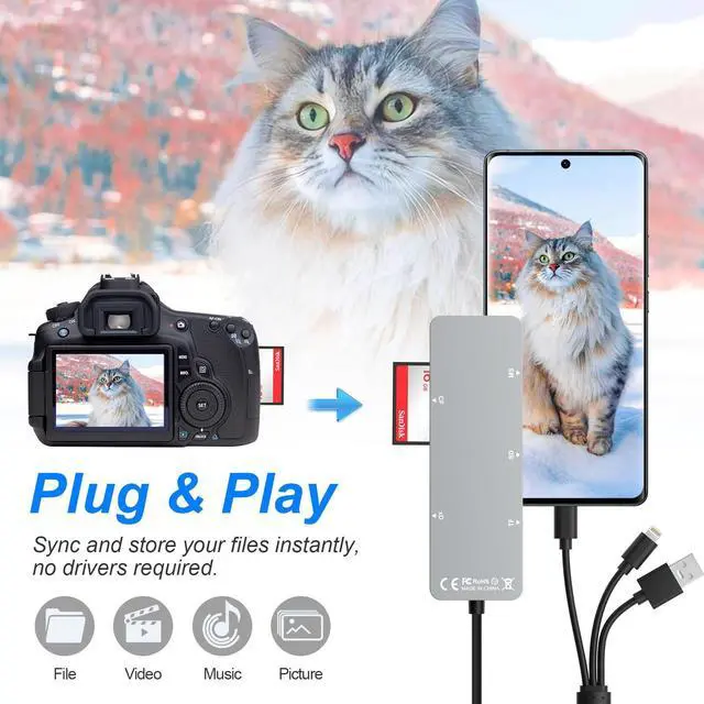 Alt view image 4 of 7 - SD Card Reader Memory Stick pro Duo Adapter - 5 in 1 SD/TF/CF/MS/XD Card Reader for iPhone Supports Micro SD/SDHC/Compact Flash/XD Picture Cards, Lightning+USB A+USB C Memory Stick Pro Adapter