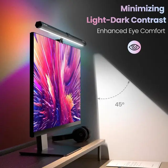 Alt view image 4 of 7 - Monitor Light RGB PRO Backlight, Eye-Care Dual Light Computer Light Bar Gaming Office Desk Lamp, 15 Modes Dimmable Backlight, 3 Color Temperature Adjustable Brightness, Ra95 Screen Light Bar