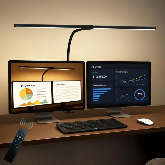 Main image of LED Desk Lamp for Home Office, Eye Caring Architect Desk Light with Clamp,50 Lighting Models,Remote and Touch Control,24W 2000LM,Memory Function and Timer for Study, Reading,Workbench Black