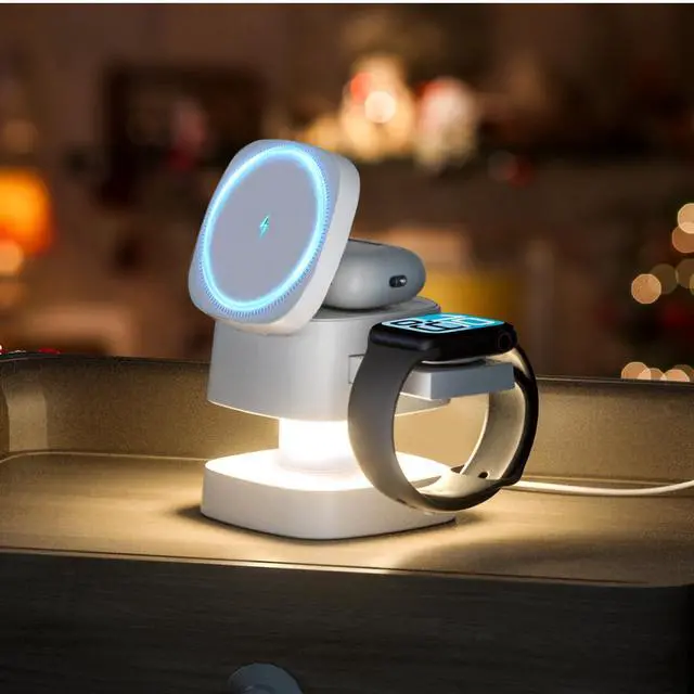 Main image of 2026 Upgraded4 in 1 Wireless Charger, 3 in 1 Wireless Charging Station with Night Light for MagSafe Charger, 15W Magnetic Travel Stand for iPhone17/Air/Pro/Max/16/15/14/13/12, Apple iWatch, Airpods