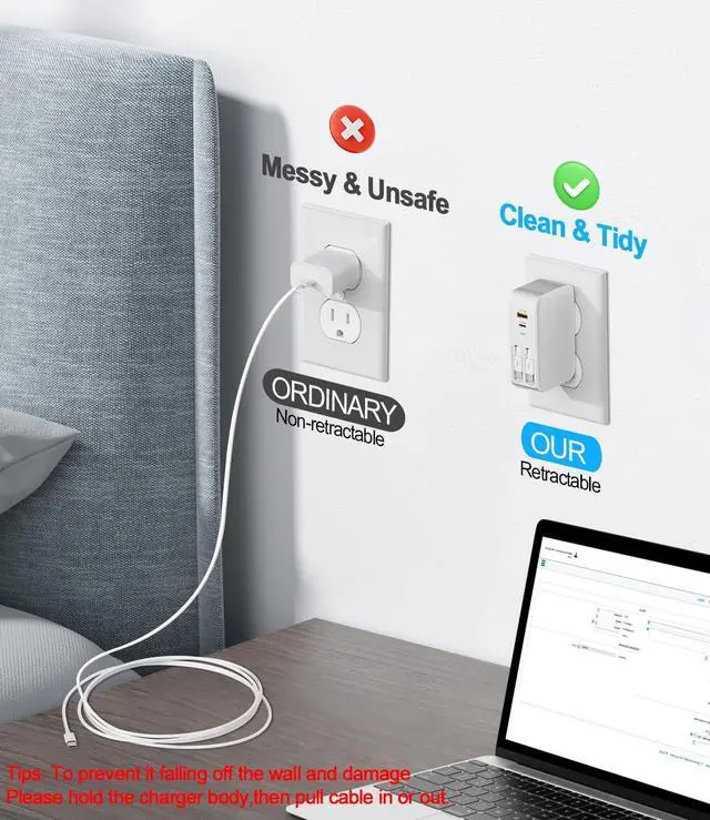 Alt view image 7 of 7 - 4 in 1 Retractable Wall Charger with Dual Cables,40W Retractable Phone Charger Wall Plug with Dual USB Ports,20W USB C Chargers Block Fast Charging for iPhone 17 16 15 14 13,LG, Galaxy S24 23,Pixel