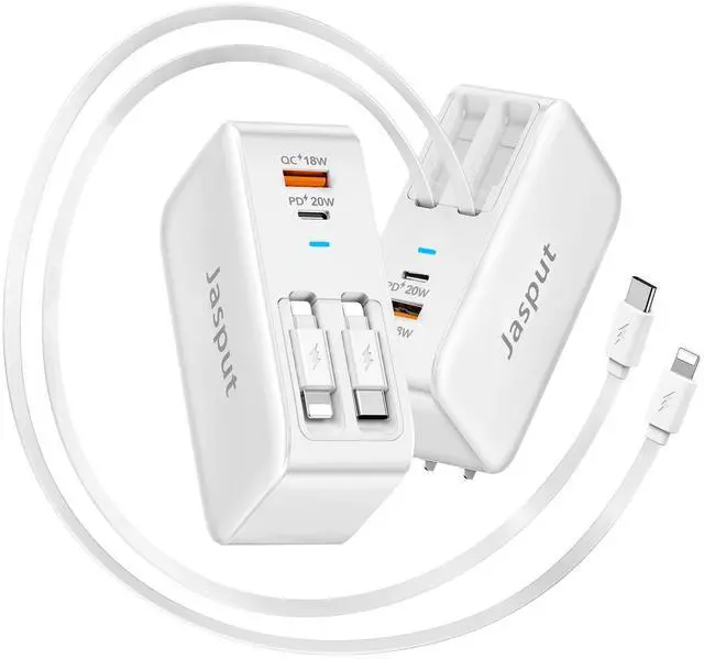 Main image of 4 in 1 Retractable Wall Charger with Dual Cables,40W Retractable Phone Charger Wall Plug with Dual USB Ports,20W USB C Chargers Block Fast Charging for iPhone 17 16 15 14 13,LG, Galaxy S24 23,Pixel