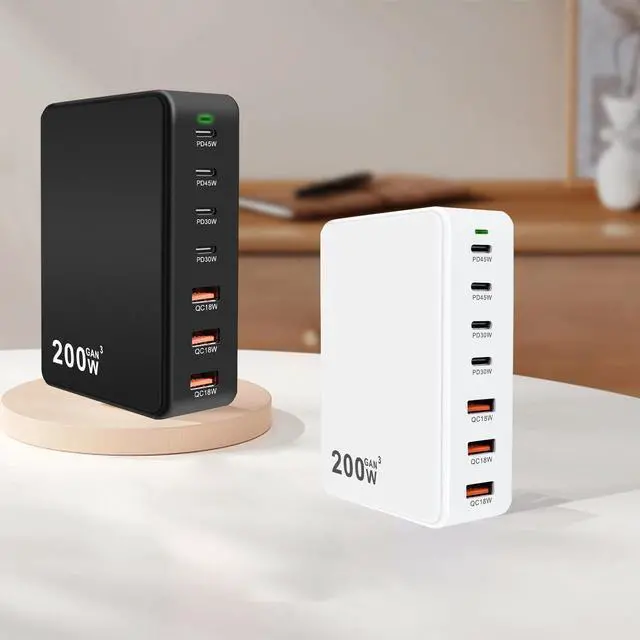 Alt view image 5 of 7 - USB C Charger Block 200W 7 Port GaN Fast Charging Block Station, Multiport PD QC3.0 Brick Hub Compatible with Laptop MacBook Pro/Air, iPad, iPhone 17/16/15, Galaxy S23/22, DELL, Steam Deck(Black)