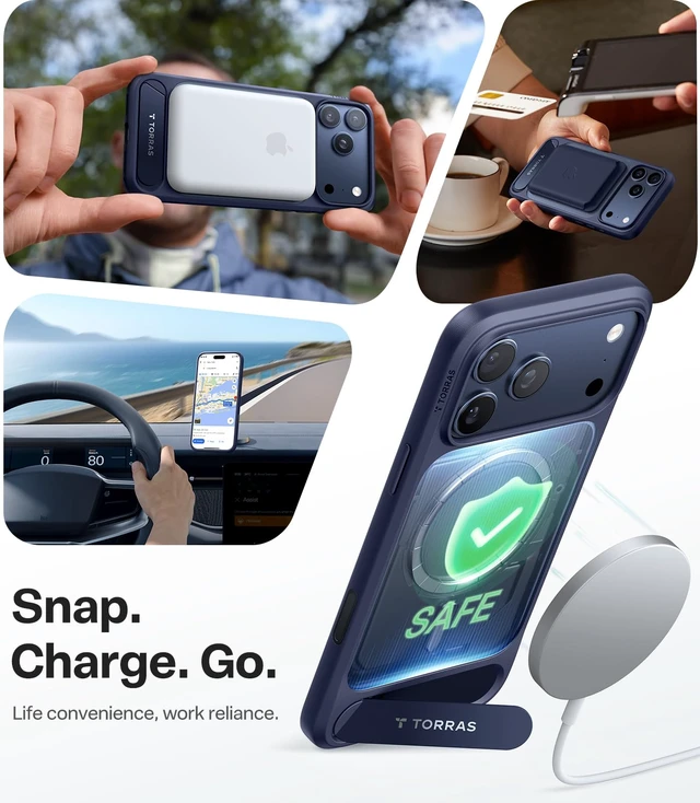 Alt view image 3 of 7 - Strong Magnetic Seamless Stand for iPhone 17 Pro Max Case Deep Blue | Fit for MagSafe, Military Grade Drop Protection, Invisible Adjustable Kickstand, Camera Control Button, Translucent Matte