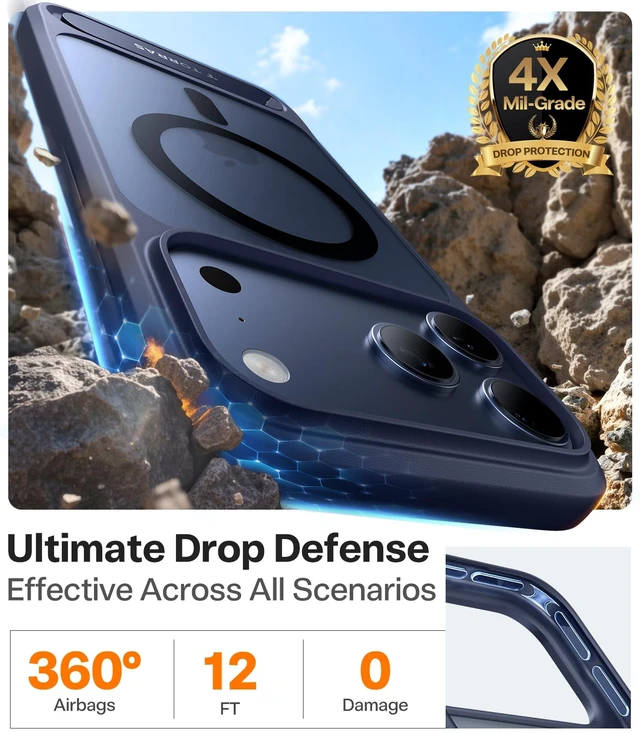 Alt view image 5 of 7 - Strong Magnetic Seamless Stand for iPhone 17 Pro Max Case Deep Blue | Fit for MagSafe, Military Grade Drop Protection, Invisible Adjustable Kickstand, Camera Control Button, Translucent Matte