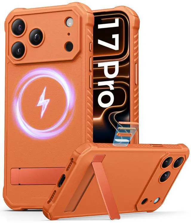 Main image of for iPhone 17 Pro Case Magnetic, Built-in Stand, Compatible with MagSafe, Military Grade Drop Protection, Camera Control Button, Rugged Women Men Hard Case for iPhone 17 Pro 6.3" 5G, Orange