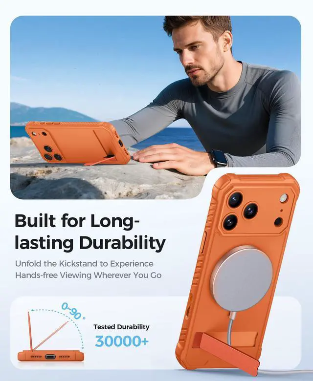 Alt view image 4 of 7 - for iPhone 17 Pro Case Magnetic, Built-in Stand, Compatible with MagSafe, Military Grade Drop Protection, Camera Control Button, Rugged Women Men Hard Case for iPhone 17 Pro 6.3" 5G, Orange
