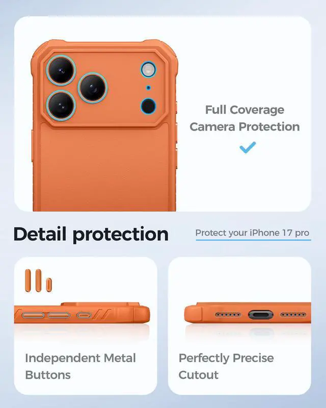 Alt view image 6 of 7 - for iPhone 17 Pro Case Magnetic, Built-in Stand, Compatible with MagSafe, Military Grade Drop Protection, Camera Control Button, Rugged Women Men Hard Case for iPhone 17 Pro 6.3" 5G, Orange