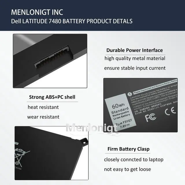 Alt view image 6 of 7 - 7480 F3YGT 2X39G 60WH Laptop Battery for Dell Latitude 12 7000 7280 7290 13 7000 7380 7390 P29S002 14 7000 7480 7490 E7280 E7480 E7490 E7290 E7380 Battery fits Dell 453-BBCF 451-BBYE KG7VF DM3WC DM6WC
