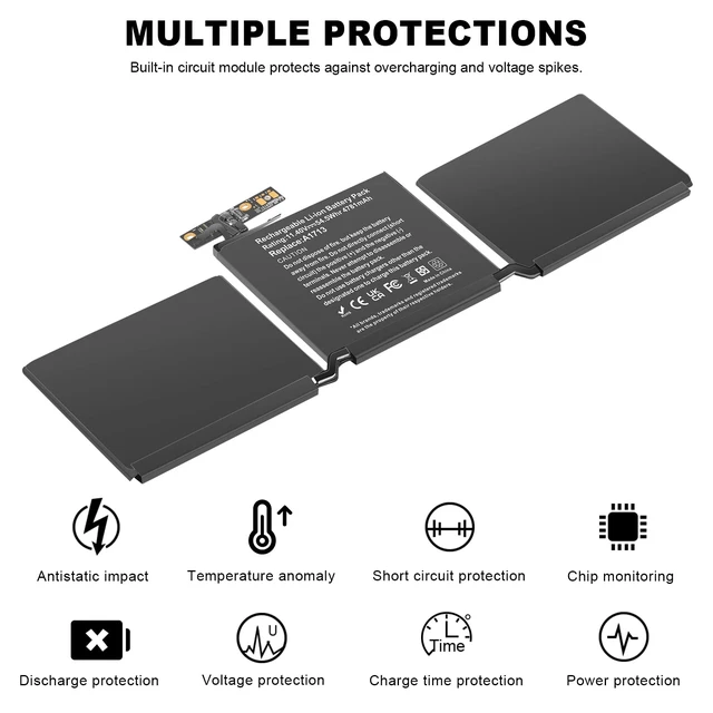 Alt view image 5 of 7 - Battery A1713 A2171 for MacBook Pro 13 Inch A2159 (2019) A2289 (2020) A2338 (2020), A1708 Late 2016 Mid 2017 (EMC 2978 3164), MPXQ2LL/A MLL42LL/A MLUQ2LL/A MPXR2LL/A MPXU2LL/A MPXT2LL/A