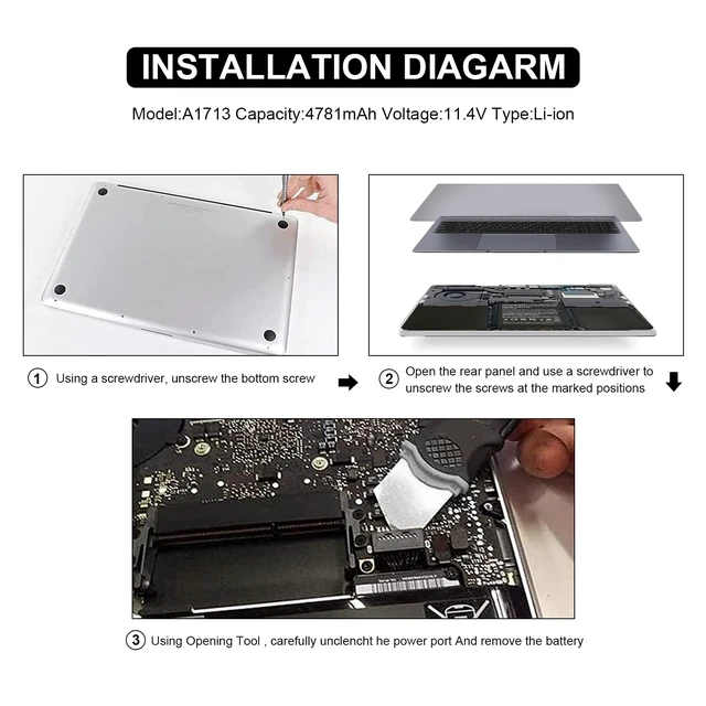 Alt view image 7 of 7 - Battery A1713 A2171 for MacBook Pro 13 Inch A2159 (2019) A2289 (2020) A2338 (2020), A1708 Late 2016 Mid 2017 (EMC 2978 3164), MPXQ2LL/A MLL42LL/A MLUQ2LL/A MPXR2LL/A MPXU2LL/A MPXT2LL/A