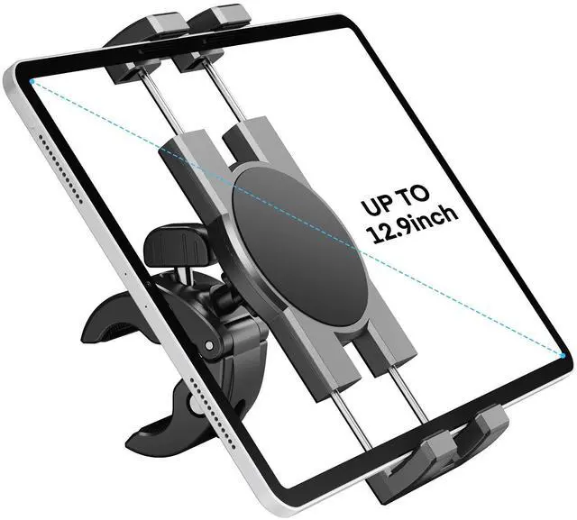 Main image of Spin Bike Tablet Holder Mount, Phone iPad Holder Stand Exercise Bike Handlebar Mount for Stationary Bicycle, Treadmill, Microphone Stand, Fit for iPad Pro 12.9, Galaxy Tabs, iPhone(4.7-13)