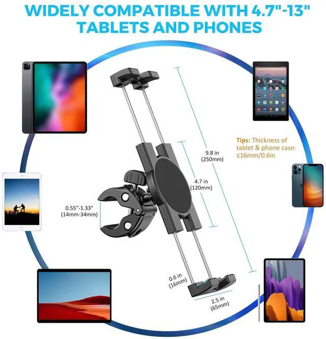 Alt view image 5 of 7 - Spin Bike Tablet Holder Mount, Phone iPad Holder Stand Exercise Bike Handlebar Mount for Stationary Bicycle, Treadmill, Microphone Stand, Fit for iPad Pro 12.9, Galaxy Tabs, iPhone(4.7-13)