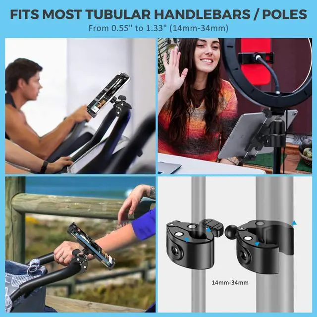Alt view image 7 of 7 - Spin Bike Tablet Holder Mount, Phone iPad Holder Stand Exercise Bike Handlebar Mount for Stationary Bicycle, Treadmill, Microphone Stand, Fit for iPad Pro 12.9, Galaxy Tabs, iPhone(4.7-13)