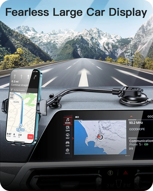 Alt view image 6 of 7 - 13" Gooseneck Truck Phone Mount, Suction Cup for Windshield Vent | Flexible Long Arm, Anti-Shake Stabilizer, Windshield, Dash, or Vent Mount, for Most Trucks/Cars, Fits 4.7-6.8 inch Phones