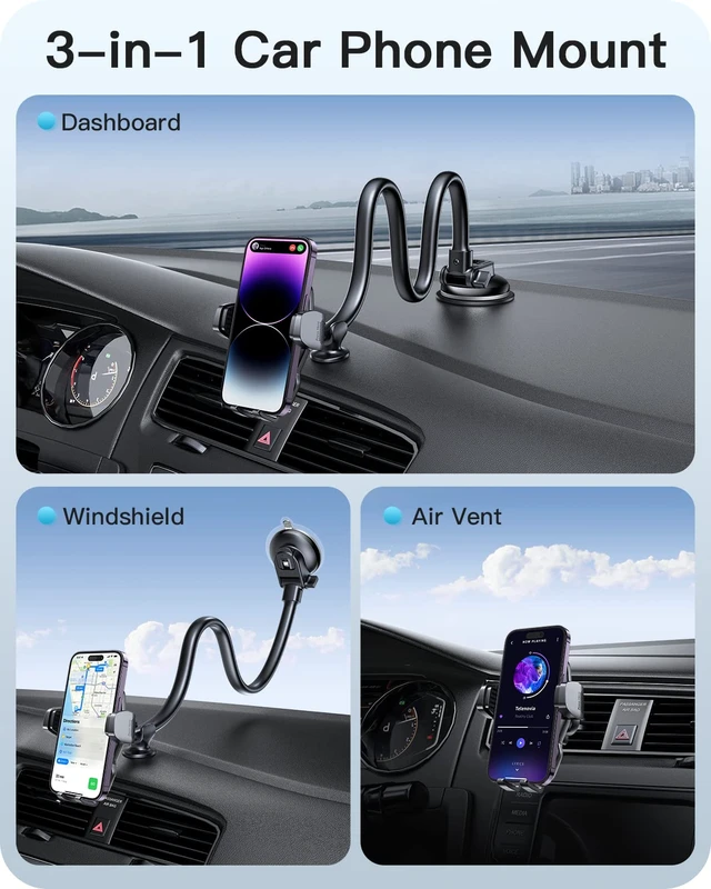 Alt view image 7 of 7 - 13" Gooseneck Truck Phone Mount, Suction Cup for Windshield Vent | Flexible Long Arm, Anti-Shake Stabilizer, Windshield, Dash, or Vent Mount, for Most Trucks/Cars, Fits 4.7-6.8 inch Phones