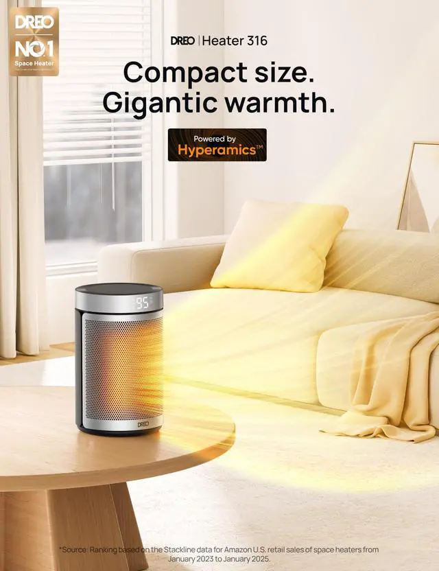 Alt view image 2 of 7 - Space Heater, Portable Electric Heaters for Indoor Use with Thermostat, 1-12H Timer, Eco and Fan Mode, 1500W PTC Ceramic Safety Heat for Office Bedroom Home, With Remote, Silver