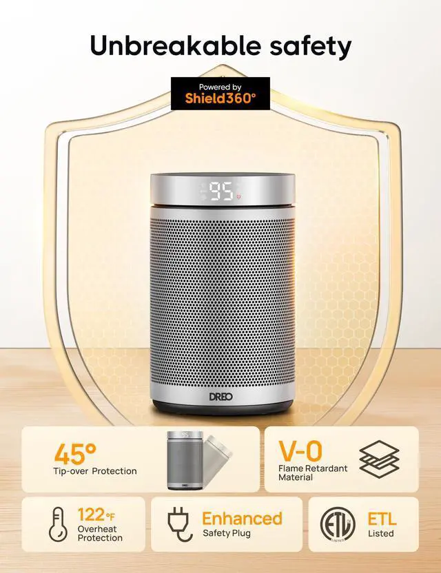 Alt view image 5 of 7 - Space Heater, Portable Electric Heaters for Indoor Use with Thermostat, 1-12H Timer, Eco and Fan Mode, 1500W PTC Ceramic Safety Heat for Office Bedroom Home, With Remote, Silver