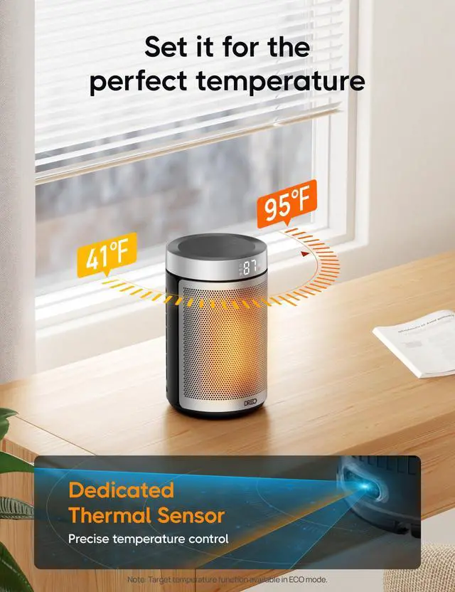 Alt view image 6 of 7 - Space Heater, Portable Electric Heaters for Indoor Use with Thermostat, 1-12H Timer, Eco and Fan Mode, 1500W PTC Ceramic Safety Heat for Office Bedroom Home, With Remote, Silver