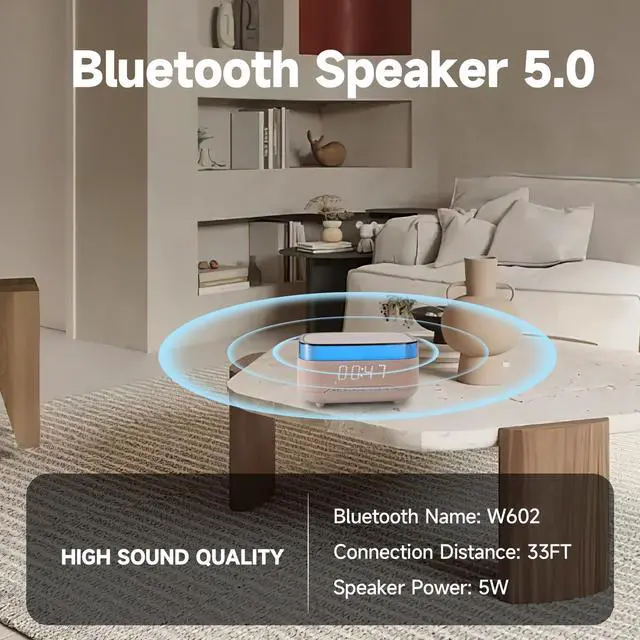 Alt view image 4 of 7 - Speaker Alarm Clock with Night Light,6 in 1 Wireless Charging Station for iPhone 17/16/Samsung Series,Clock for Bedroom Adjustable 3 Levels Digital Brightness Touch Snooze Sleep Timer 12/24H