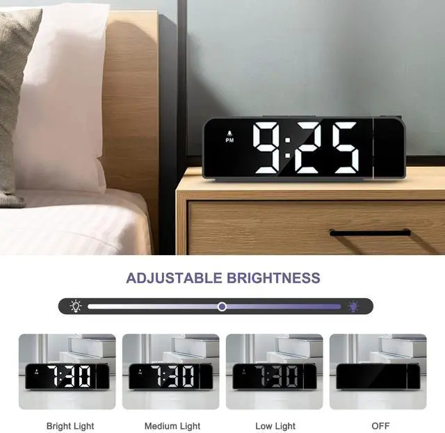 Alt view image 3 of 7 - Projection Alarm Clock, Alarm Clocks with Projection on Ceiling with 7.9" Large Display, LED Digital Clock with 4 Level Brightness, Snooze, Night Mode, Temperature, Clock for Bedroom Living Room