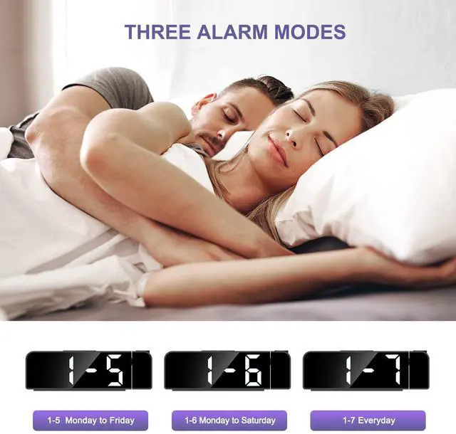 Alt view image 4 of 7 - Projection Alarm Clock, Alarm Clocks with Projection on Ceiling with 7.9" Large Display, LED Digital Clock with 4 Level Brightness, Snooze, Night Mode, Temperature, Clock for Bedroom Living Room