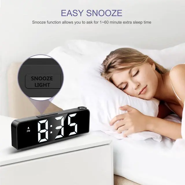 Alt view image 6 of 7 - Projection Alarm Clock, Alarm Clocks with Projection on Ceiling with 7.9" Large Display, LED Digital Clock with 4 Level Brightness, Snooze, Night Mode, Temperature, Clock for Bedroom Living Room