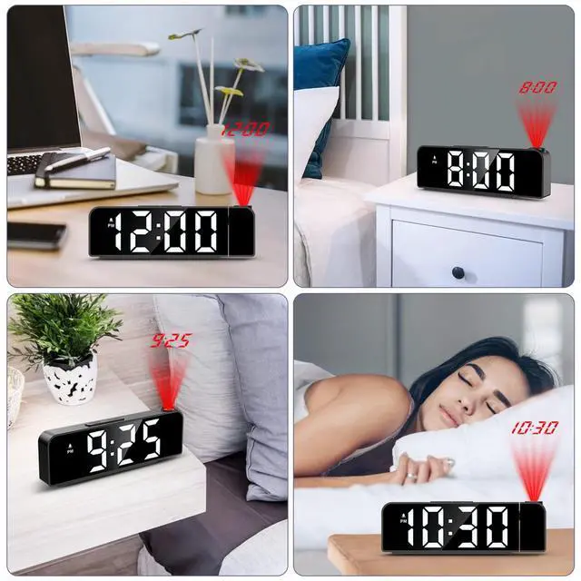 Alt view image 7 of 7 - Projection Alarm Clock, Alarm Clocks with Projection on Ceiling with 7.9" Large Display, LED Digital Clock with 4 Level Brightness, Snooze, Night Mode, Temperature, Clock for Bedroom Living Room