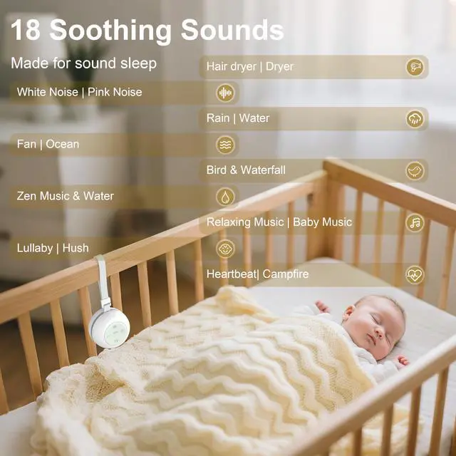 Alt view image 6 of 7 - Portable Sound Machine for Baby Kids Adults, USB Rechargeable White Noise Machine with Timer Function,18 Smooth Sounds, 256-Color Changing Mood Light, Memory Function, Sound Therapy for Home, Travel