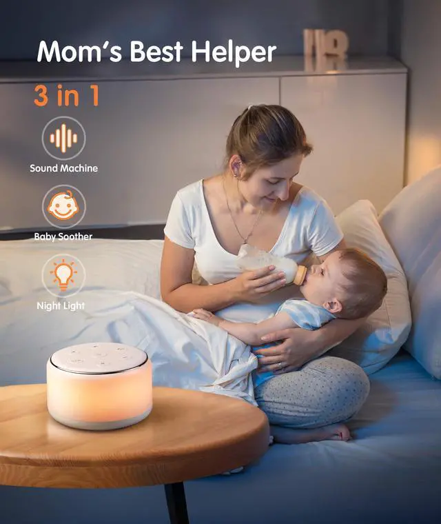 Alt view image 2 of 7 - White Noise Sound Machine Baby for Sleeping with Night Light 34 Soothing Sounds, Rechargeable White Noise Machine for Kids Adults, Portable Lullaby Sleep Machine Baby Soother Home Travel