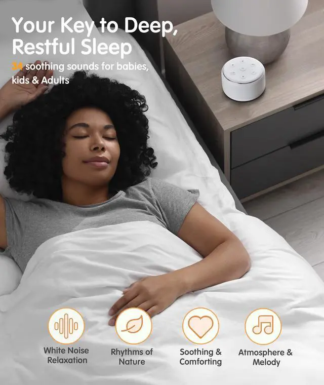 Alt view image 3 of 7 - White Noise Sound Machine Baby for Sleeping with Night Light 34 Soothing Sounds, Rechargeable White Noise Machine for Kids Adults, Portable Lullaby Sleep Machine Baby Soother Home Travel