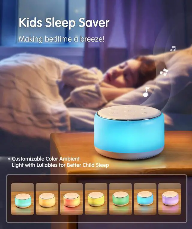 Alt view image 4 of 7 - White Noise Sound Machine Baby for Sleeping with Night Light 34 Soothing Sounds, Rechargeable White Noise Machine for Kids Adults, Portable Lullaby Sleep Machine Baby Soother Home Travel