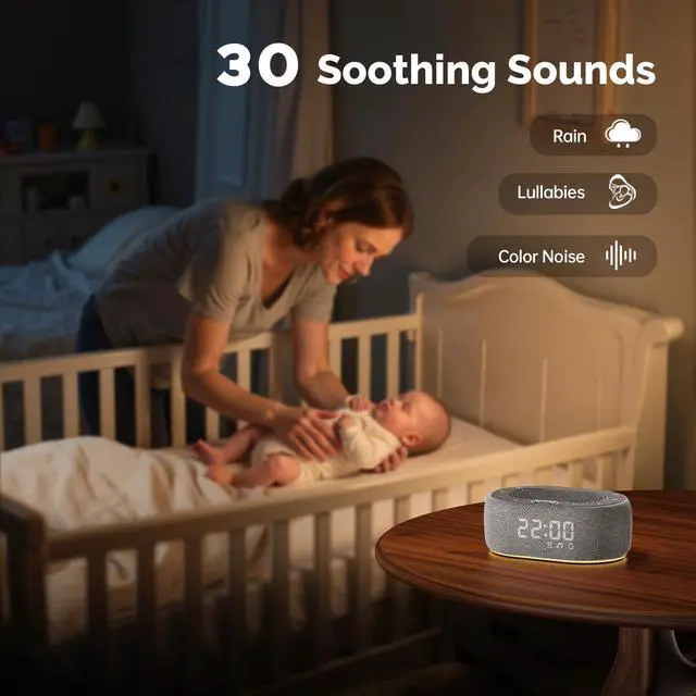 Alt view image 3 of 7 - White Noise Sound Machine with Alarm Clock, Sound Machine for Sleep for Adults Baby, 30 Soothing Sounds, Smart App Controlled, Dimmable 7-Color Night Light, Sleeping Timer, 30 Volume Levels