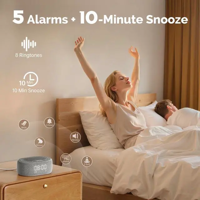Alt view image 5 of 7 - White Noise Sound Machine with Alarm Clock, Sound Machine for Sleep for Adults Baby, 30 Soothing Sounds, Smart App Controlled, Dimmable 7-Color Night Light, Sleeping Timer, 30 Volume Levels